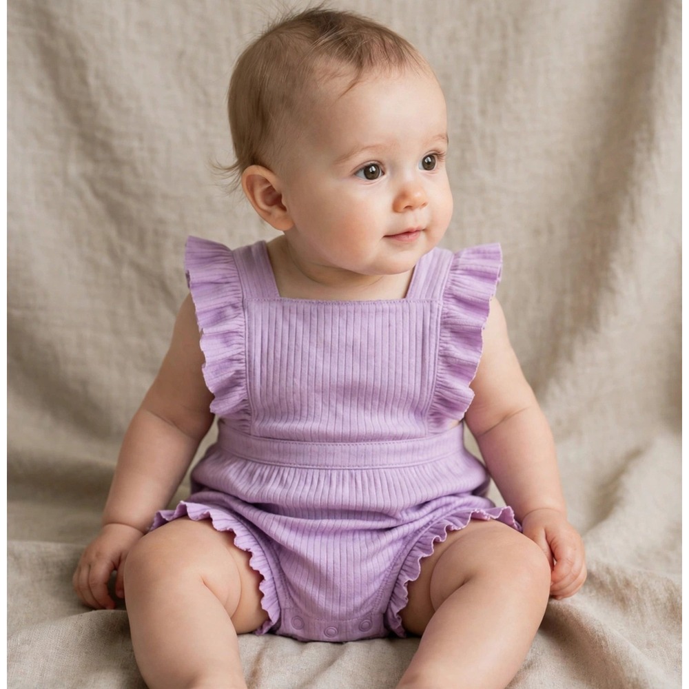 Cat & Jack Baby Girls Lavender Ruffle Romper 3-6M Ribbed NWT